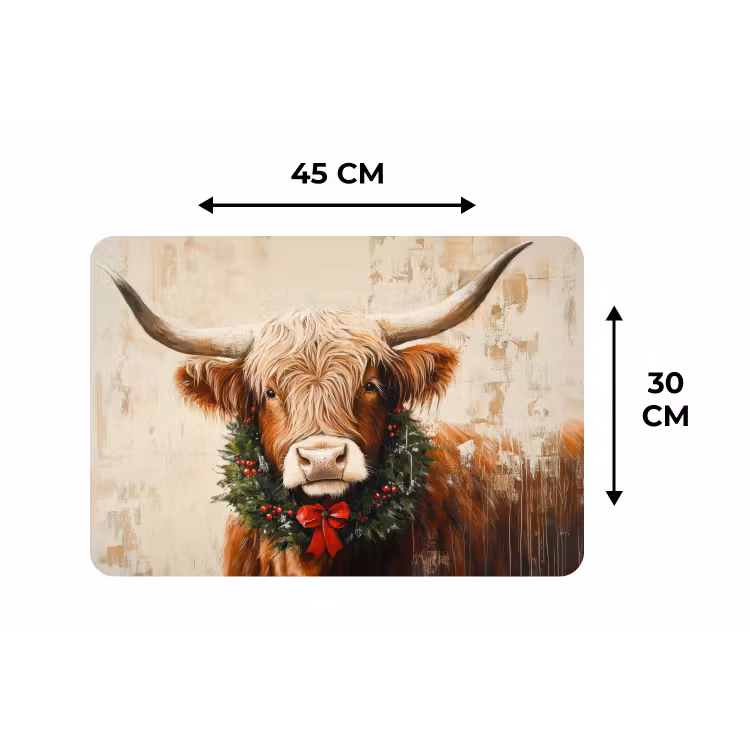 Placemat - 6 stuks - Kerst - Schotse Hooglander - Bruin - Krans — 3