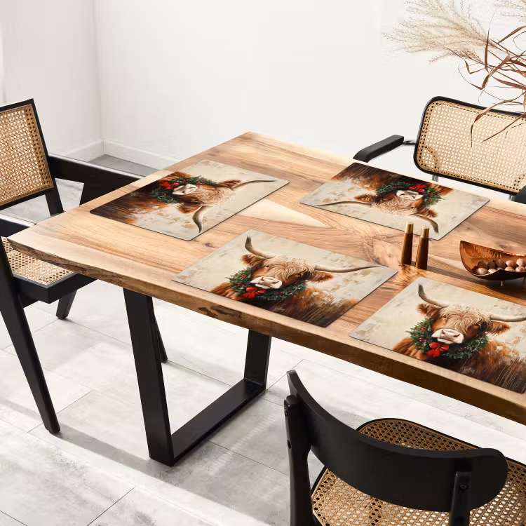 Placemat - 6 stuks - Kerst - Schotse Hooglander - Bruin - Krans — 5