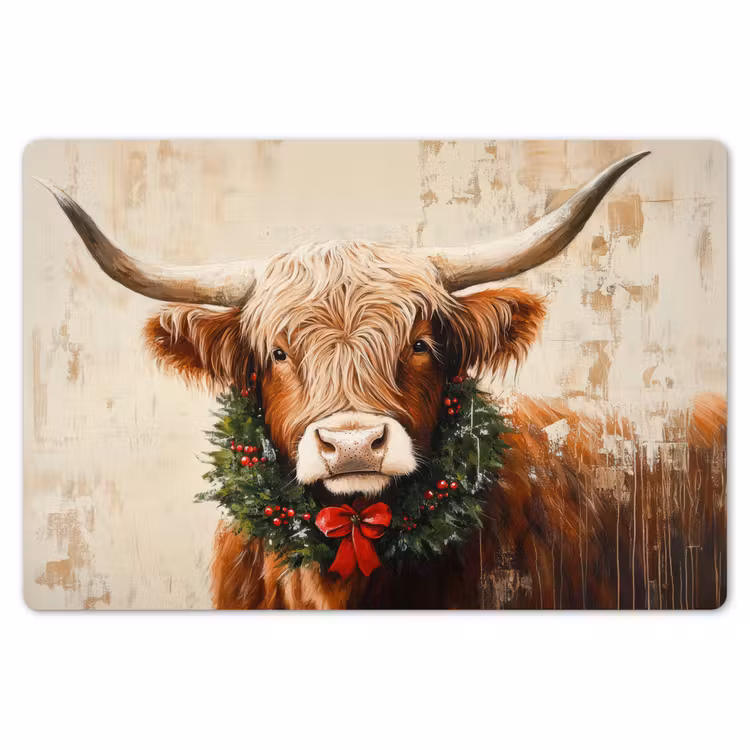 Placemat - 6 stuks - Kerst - Schotse Hooglander - Bruin - Krans — 7