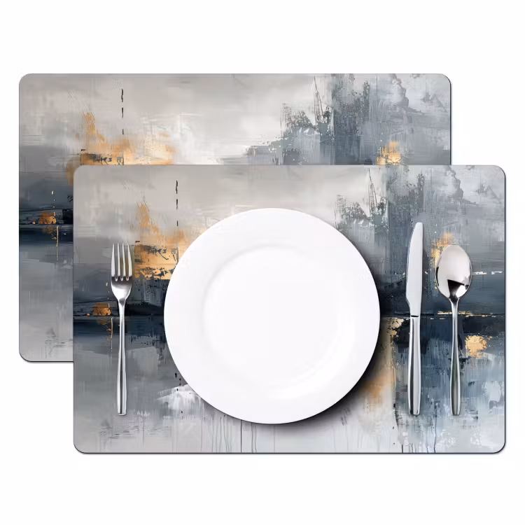 Placemat - 6 stuks - Kunst - Grijs - Goud - Abstract — 2