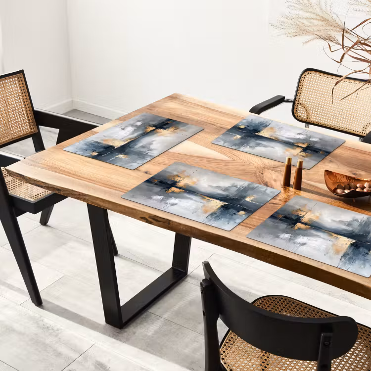 Placemat - 6 stuks - Kunst - Grijs - Goud - Abstract — 5