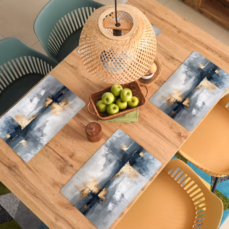 Placemat - 6 stuks - Kunst - Grijs - Goud - Abstract — 6