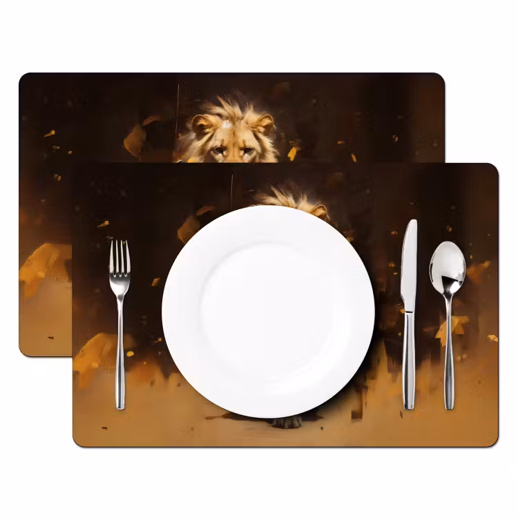 Placemat - 6 stuks - Leeuw - Geschilderd - Abstract - Goud — 2
