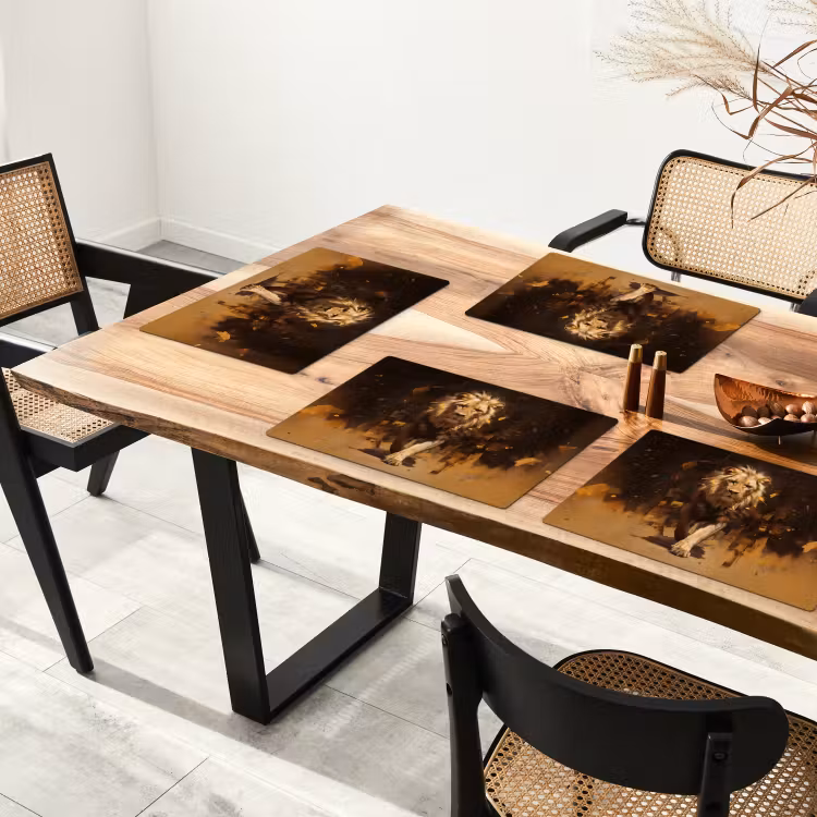Placemat - 6 stuks - Leeuw - Geschilderd - Abstract - Goud — 5