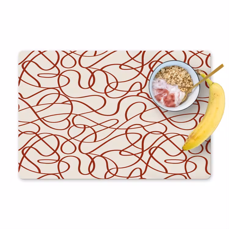 Placemat - 6 stuks - Lijnen - Abstract - Rood - Beige — 1