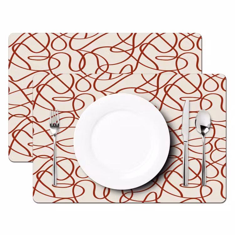 Placemat - 6 stuks - Lijnen - Abstract - Rood - Beige — 2