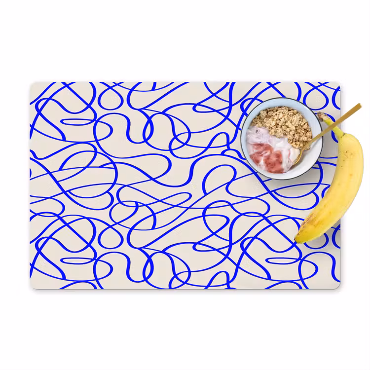 Placemat - 6 stuks - Patronen - Beige - Blauw - Lijnen — 1