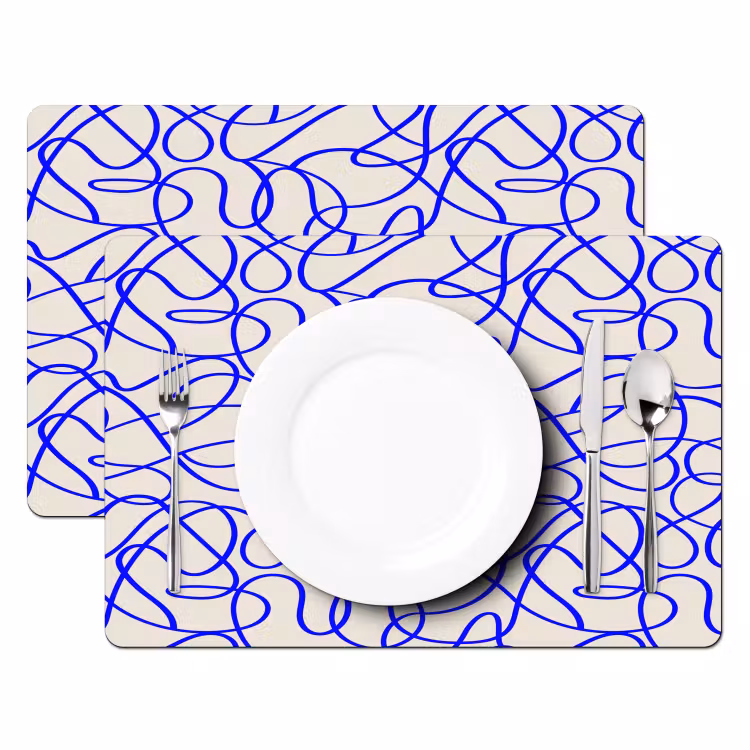 Placemat - 6 stuks - Patronen - Beige - Blauw - Lijnen — 2