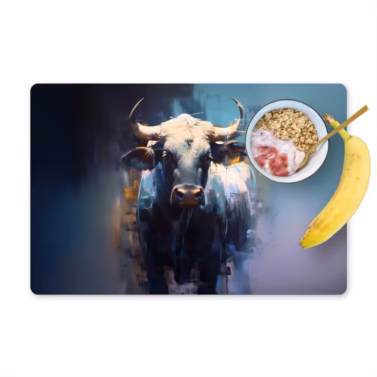 Placemat - 6 stuks - Stier - Zwart - Abstract - Horens — 1