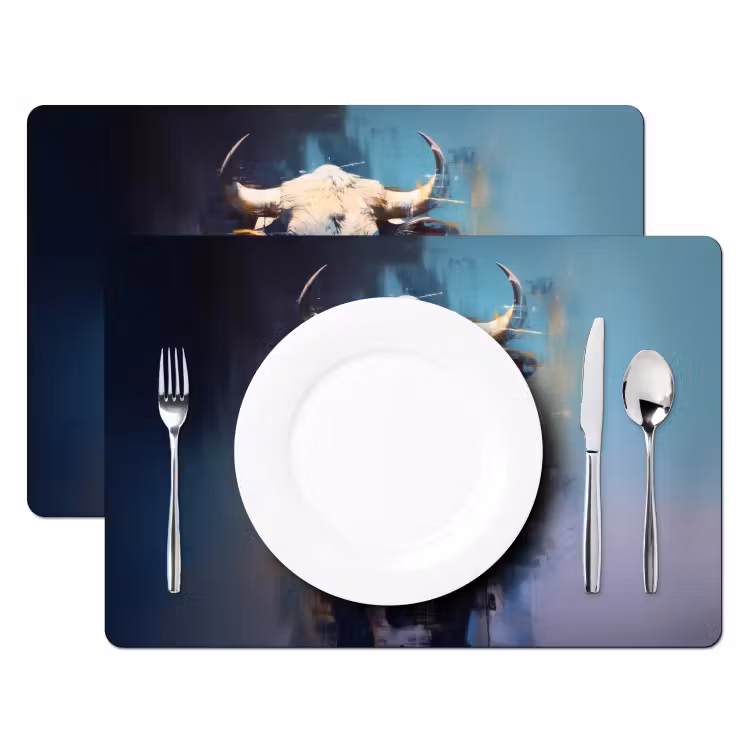 Placemat - 6 stuks - Stier - Zwart - Abstract - Horens — 2