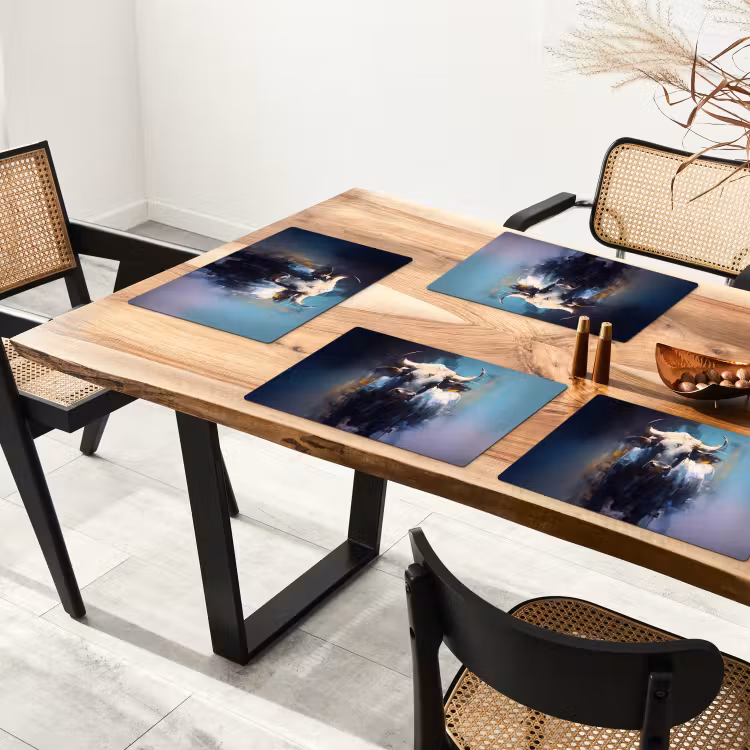 Placemat - 6 stuks - Stier - Zwart - Abstract - Horens — 5
