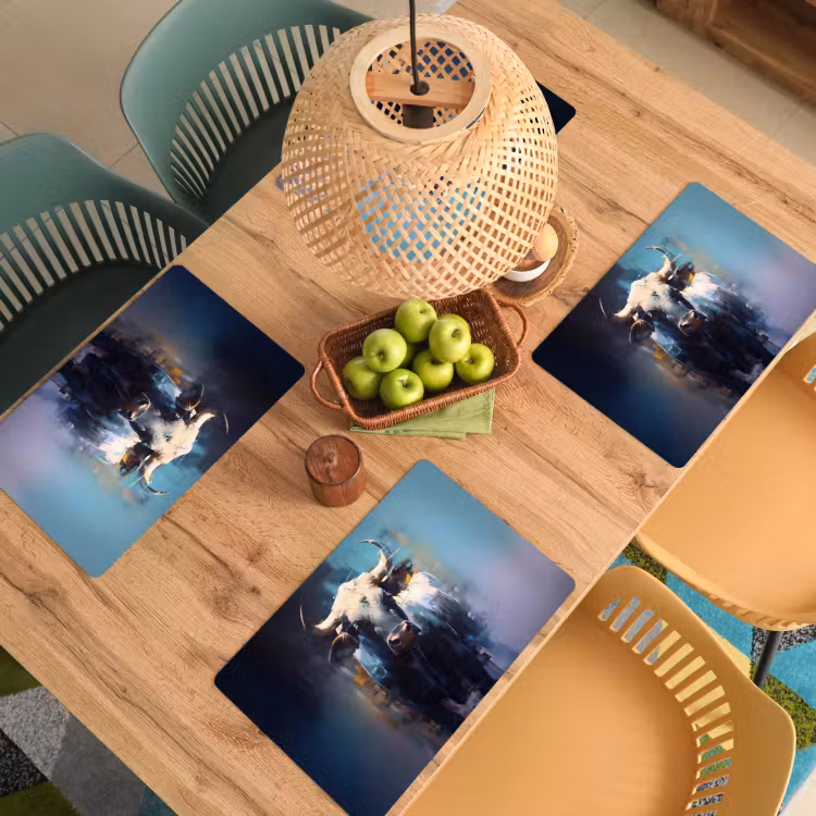 Placemat - 6 stuks - Stier - Zwart - Abstract - Horens — 6