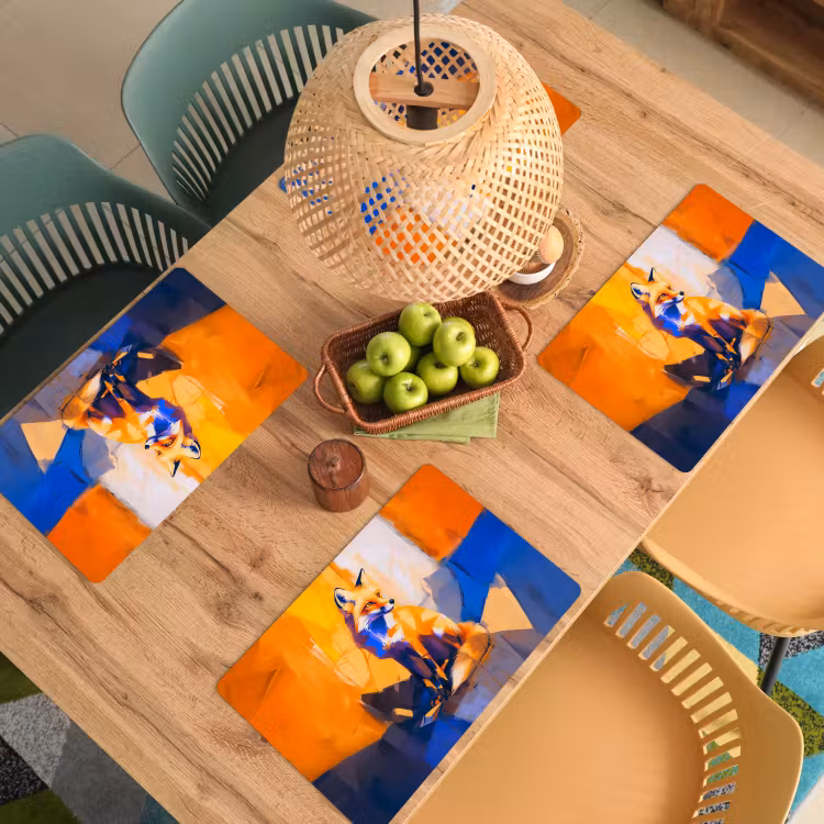 Placemat - 6 stuks - Vos - Oranje - Vormen - Abstract — 6