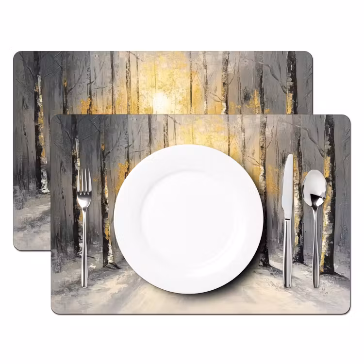 Placemat - 6 stuks - Winter - Abstract - Sneeuw - Natuur - Zon — 2