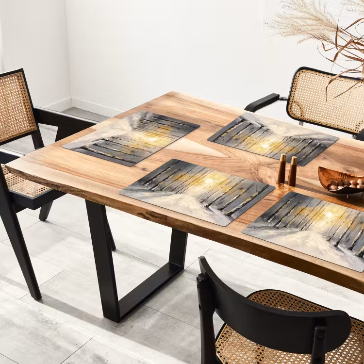 Placemat - 6 stuks - Winter - Abstract - Sneeuw - Natuur - Zon — 5