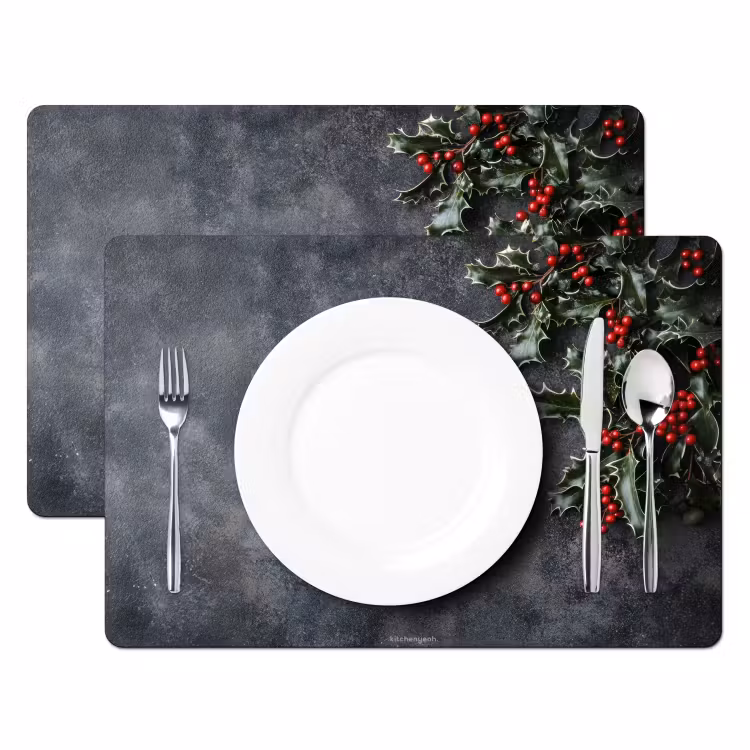 Placemat - 6 stuks - Winter - Hulst - Kerst - Beton — 2