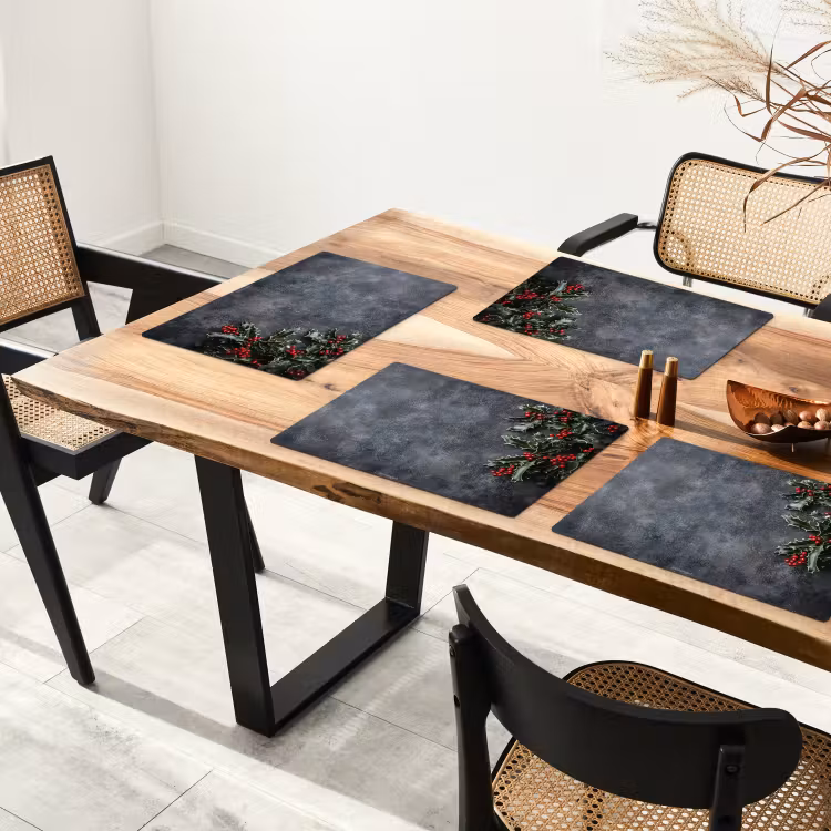 Placemat - 6 stuks - Winter - Hulst - Kerst - Beton — 5