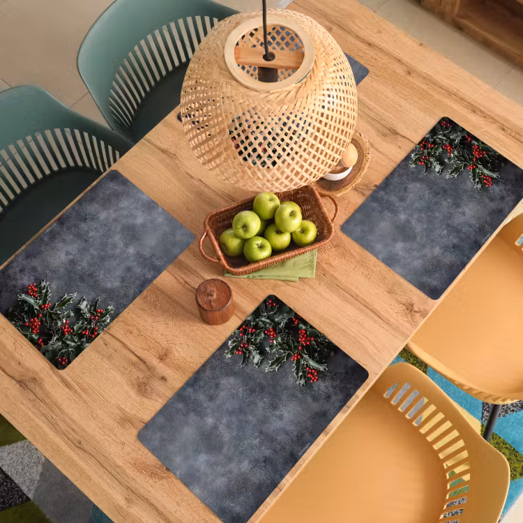 Placemat - 6 stuks - Winter - Hulst - Kerst - Beton — 6
