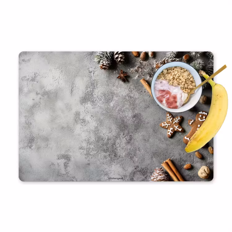 Placemat - 6 stuks - Winter - Kerst - Beton - Dennenappels — 1