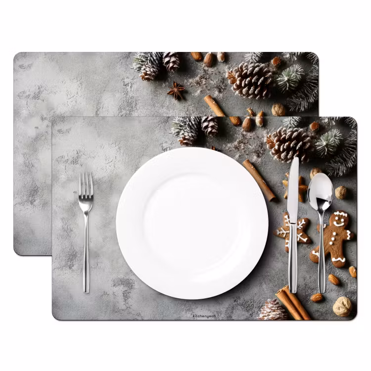 Placemat - 6 stuks - Winter - Kerst - Beton - Dennenappels — 2