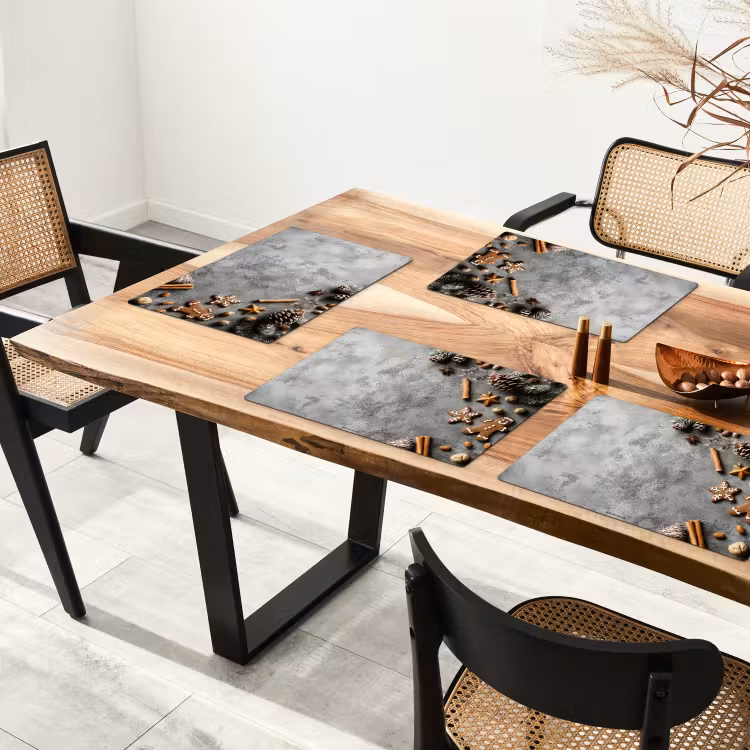Placemat - 6 stuks - Winter - Kerst - Beton - Dennenappels — 5