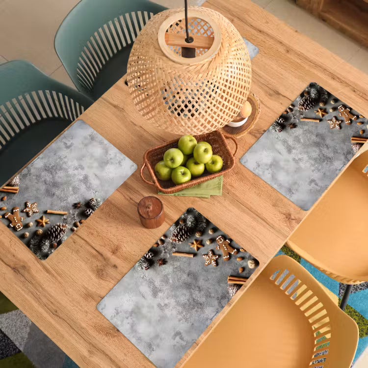 Placemat - 6 stuks - Winter - Kerst - Beton - Dennenappels — 6