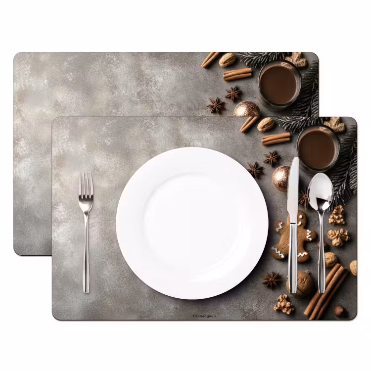 Placemat - 6 stuks - Winter - Kerst - Beton - Gingerbread man — 2