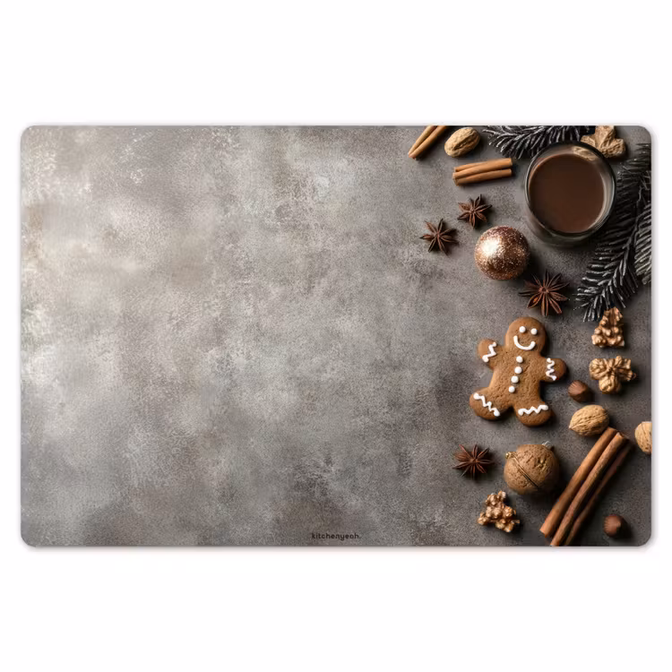 Placemat - 6 stuks - Winter - Kerst - Beton - Gingerbread man — 7