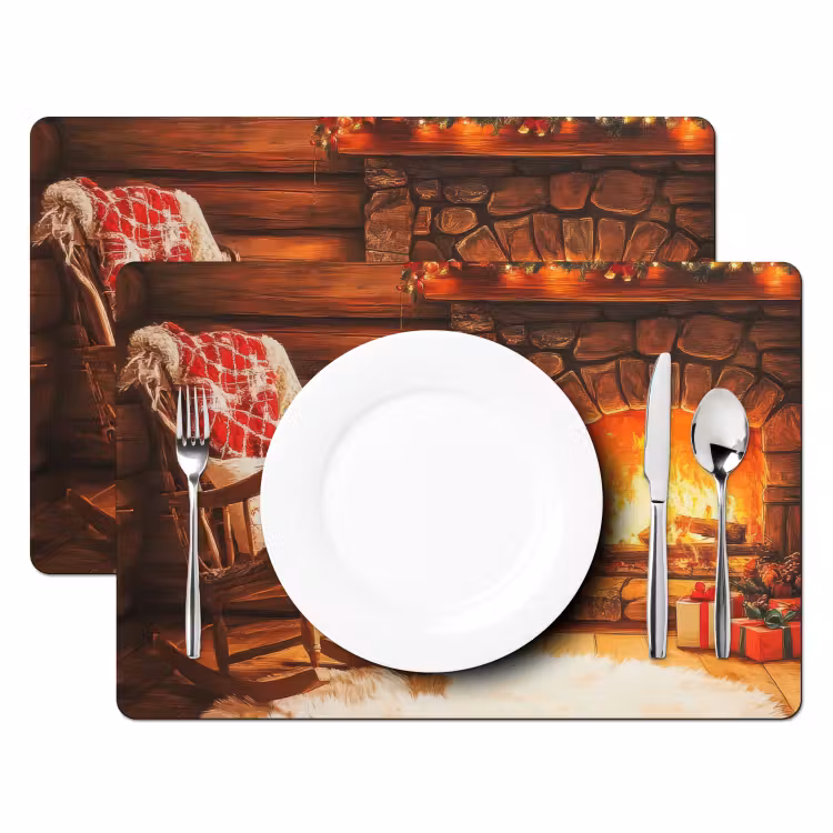 Placemat - 6 stuks - Winter - Kerst - Huis - Openhaard — 2