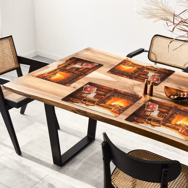 Placemat - 6 stuks - Winter - Kerst - Huis - Openhaard — 5