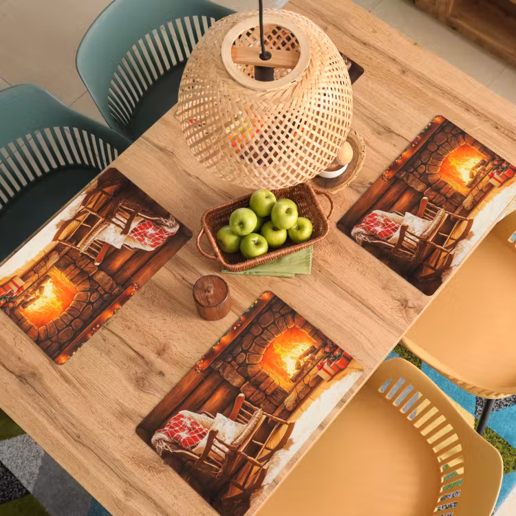 Placemat - 6 stuks - Winter - Kerst - Huis - Openhaard — 6