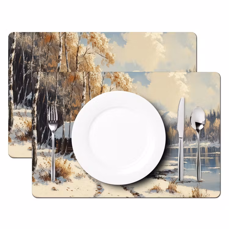 Placemat - 6 stuks - Winter - Sneeuw - Huis - Natuur — 2