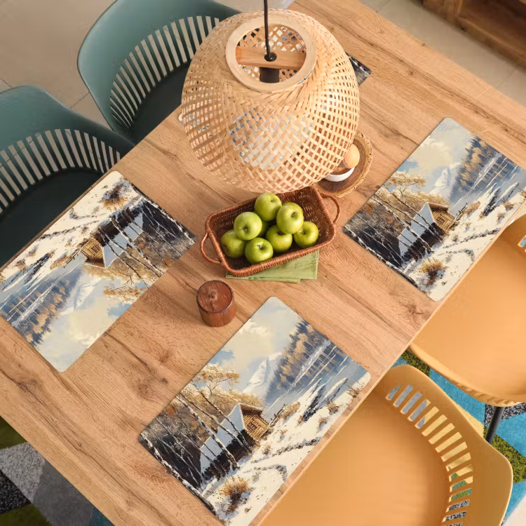 Placemat - 6 stuks - Winter - Sneeuw - Huis - Natuur — 6