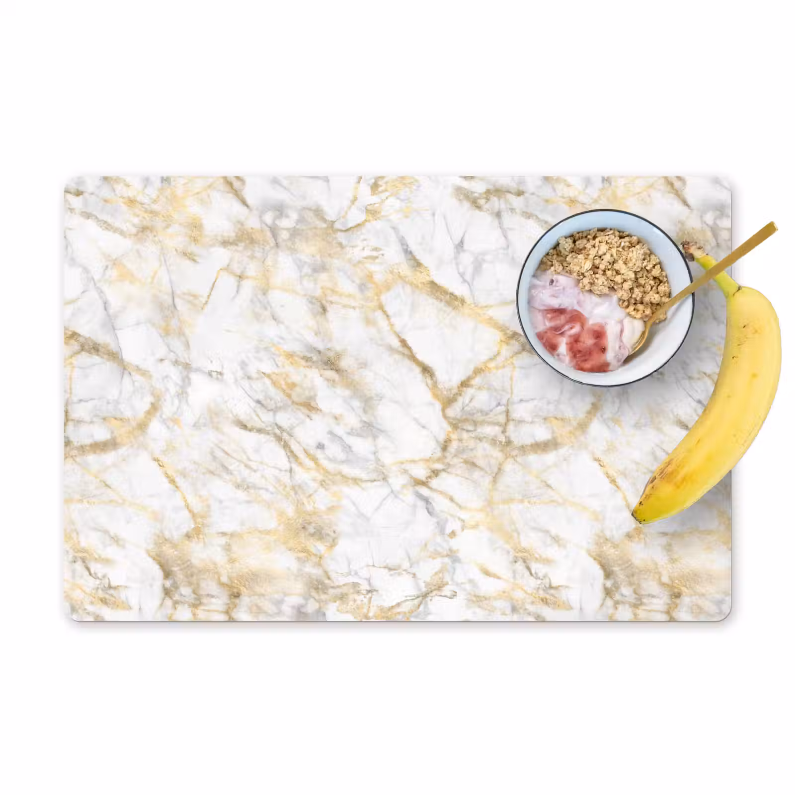 Placemat - 6 stuks - Marmer - Wit - Expressief - Goudaccenten — 1