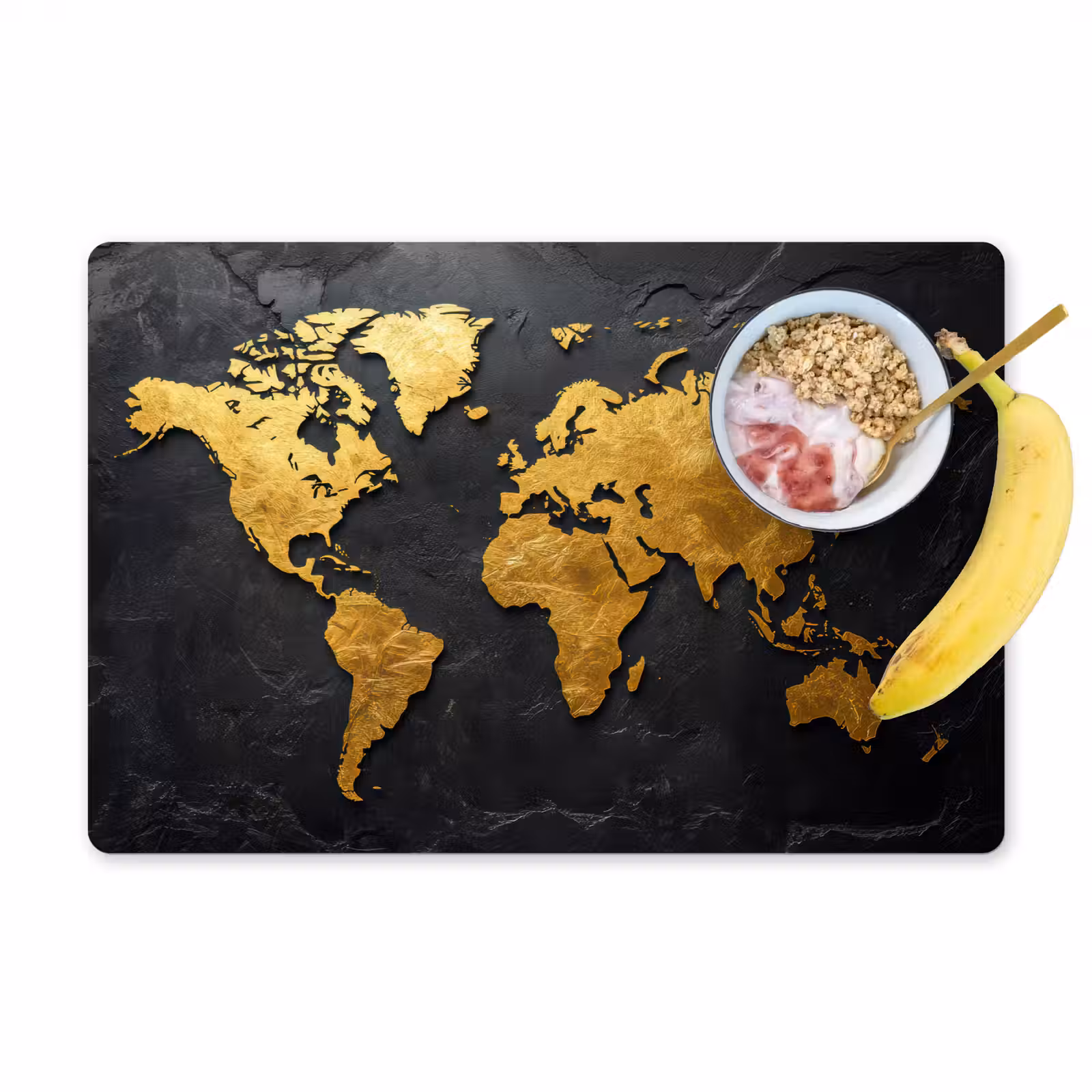 Placemat - 6 stuks - Wereldkaart - Goud - Steen — 1