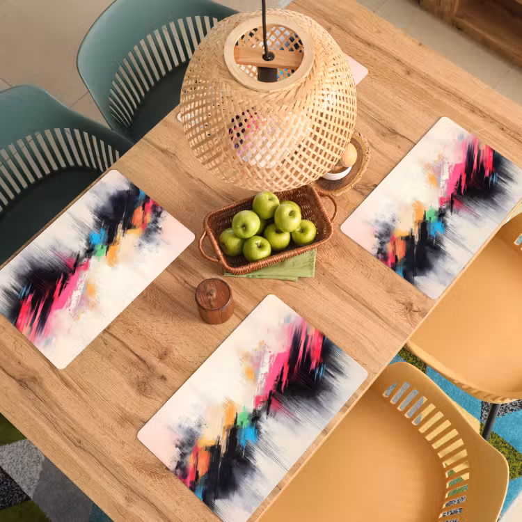 Placemat - 6 stuks - Dynamisch - Abstract - Kleurrijk - Zwart — 6