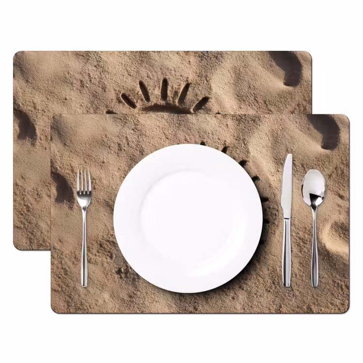 Placemat - 6 stuks - Gezichtje - Zon - Zand - Getekend — 2
