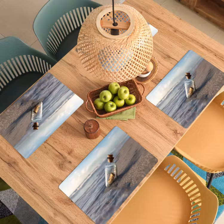 Placemat - 6 stuks - Glazenfles - Post - Zee - Zand — 6