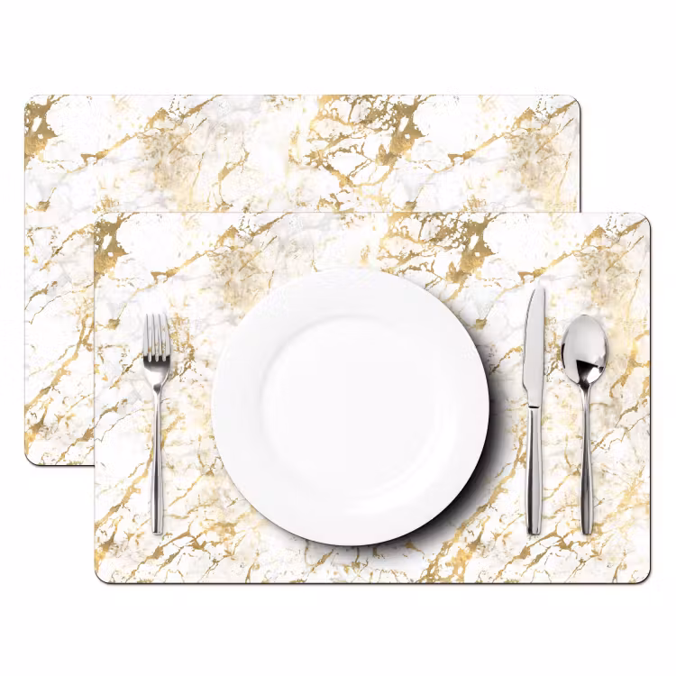 Placemat - 6 stuks - Goudspatten - Wit - Marmer — 2