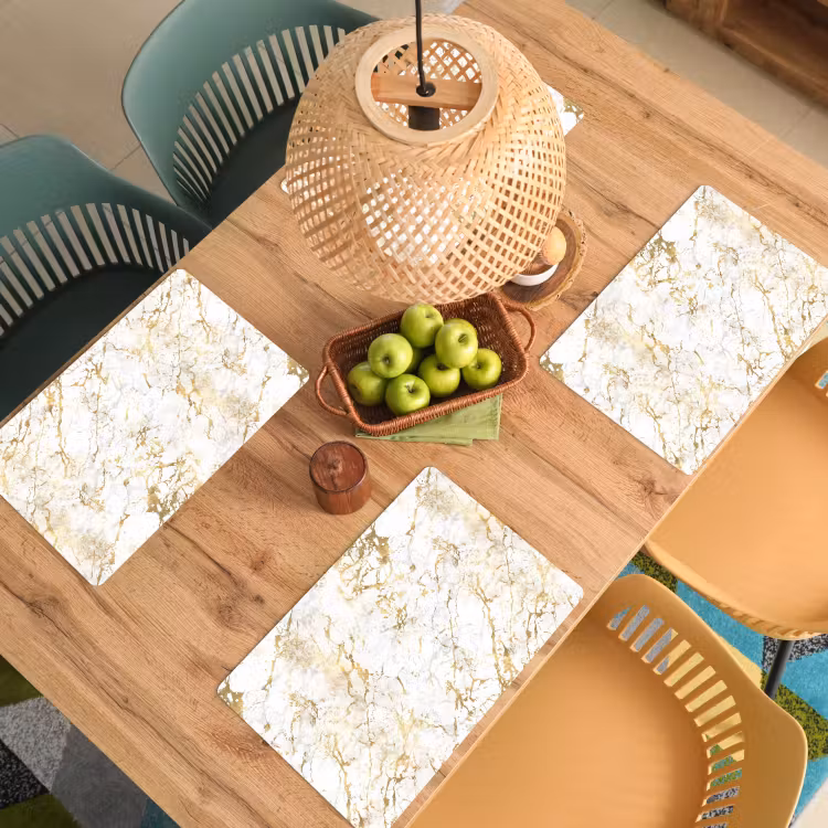 Placemat - 6 stuks - Goudspatten - Wit - Marmer — 6