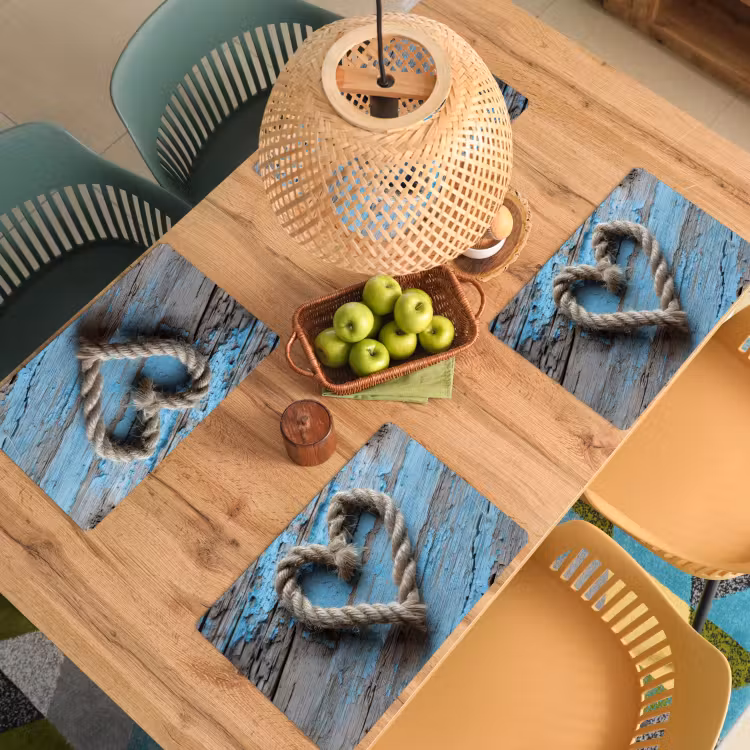 Placemat - 6 stuks - Hart - Touw - Hout - Rustiek — 6