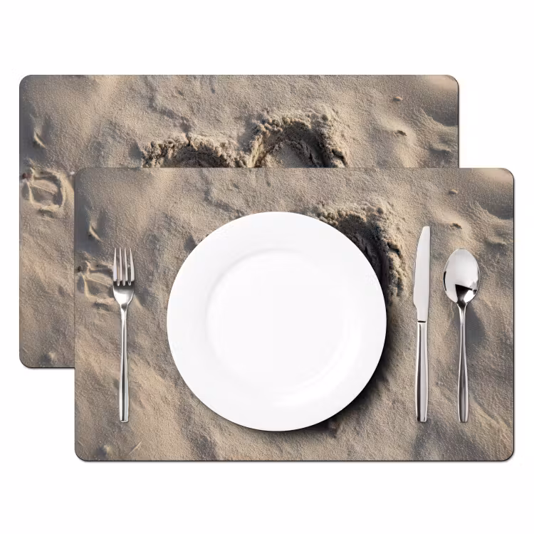 Placemat - 6 stuks - Hartvorm - Getekend - Beige - Zand — 2