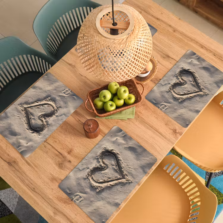 Placemat - 6 stuks - Hartvorm - Getekend - Beige - Zand — 6