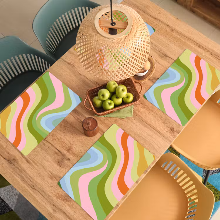 Placemat - 6 stuks - Lijnen - Pasteltinten - Golvend — 6