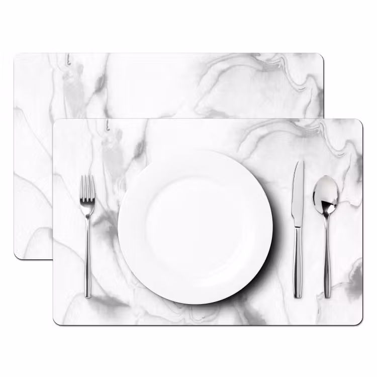 Placemat - 6 stuks - Marmer - Grijs - Wit - Abstract - Marmerlook — 2