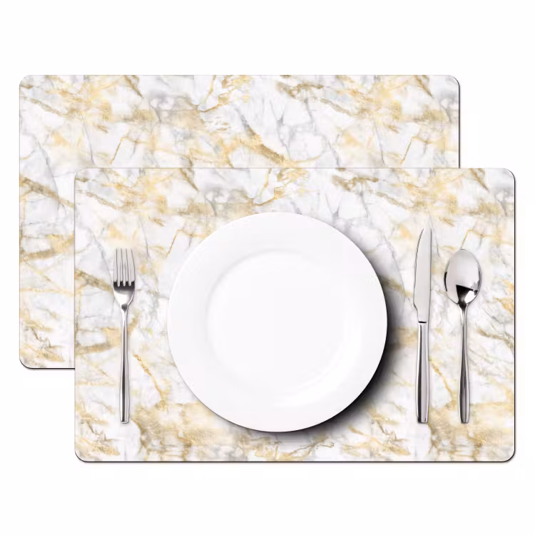 Placemat - 6 stuks - Marmer - Wit - Expressief - Goudaccenten — 2