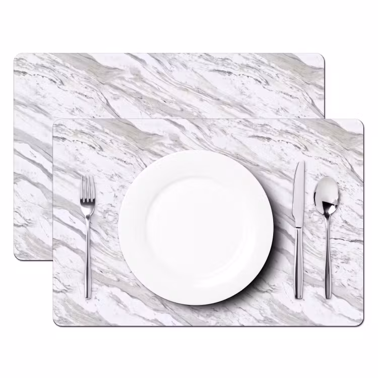 Placemat - 6 stuks - Marmer - Wit - Grijsgroen — 2