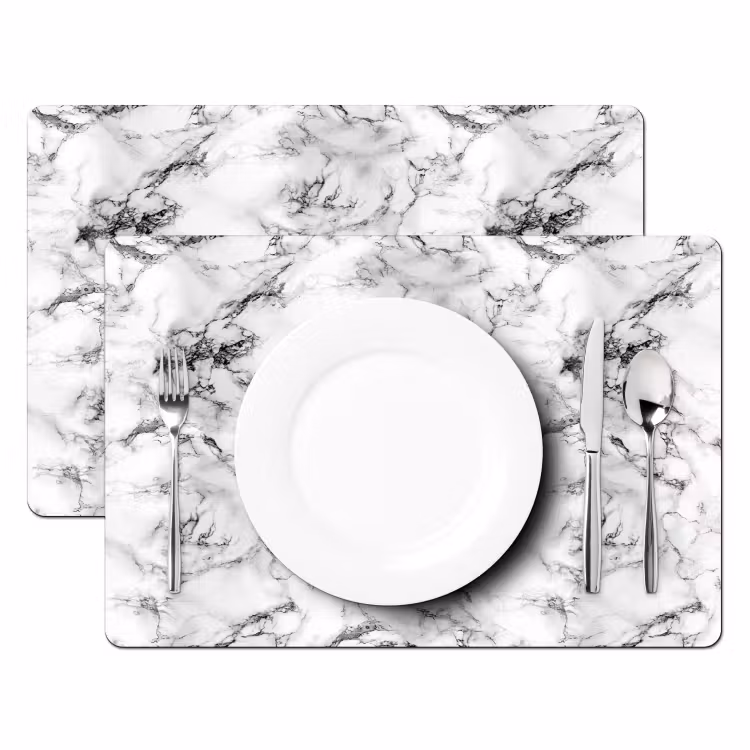 Placemat - 6 stuks - Marmer - Zwart - Dramatisch - Wit — 2