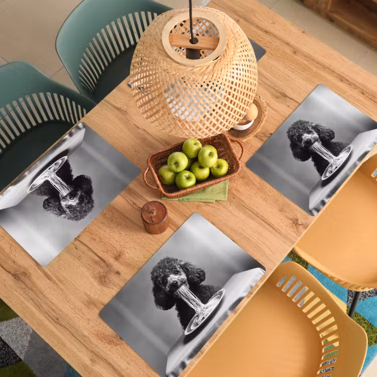 Placemat - 6 stuks - Poedel - Hond - Zwart - Wit - Schattig - Pasta — 6