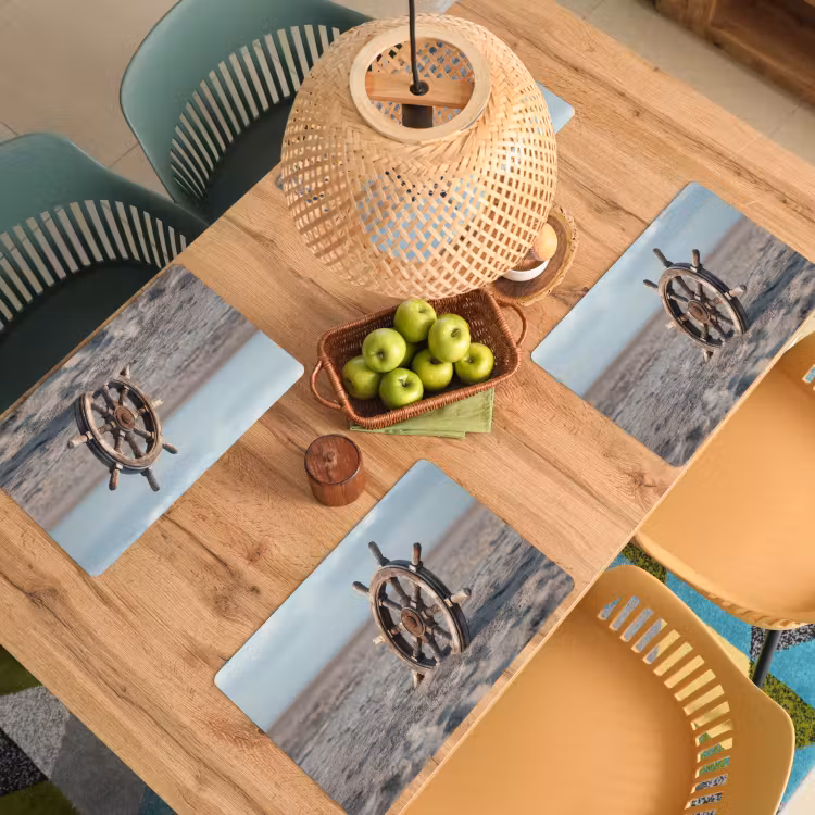 Placemat - 6 stuks - Scheepsstuur - Hout - Bruin - Zand — 6